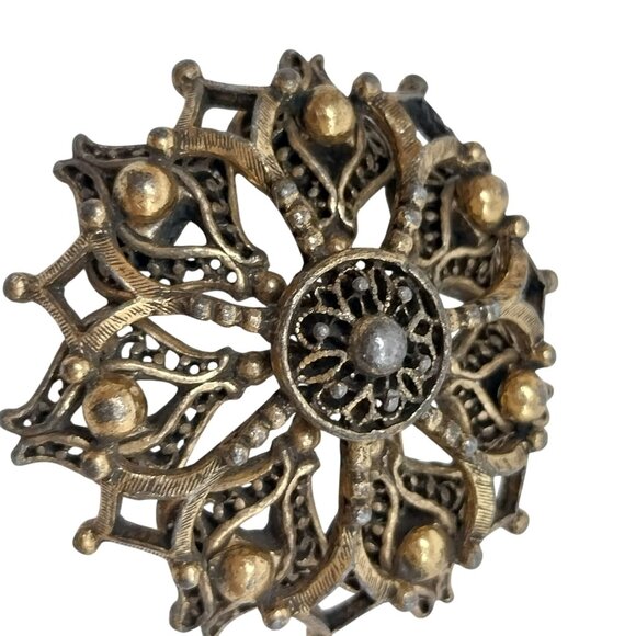 Vintage Hedy Ornate Antique Gold Tone Filigree Brooch Pin - Picture 4 of 7